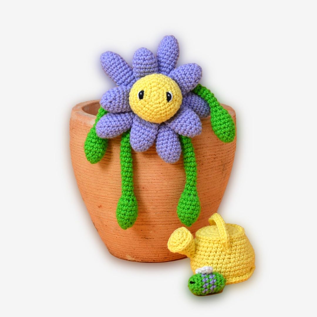 Knitty Critters Purple – Blossom Time – Daisy | Beginner-Friendly Crochet Craft Kit With Recycled Yarn - 100% Cotton Flower Characters - Diy Amigurumi Crochet Kit With Instructions
