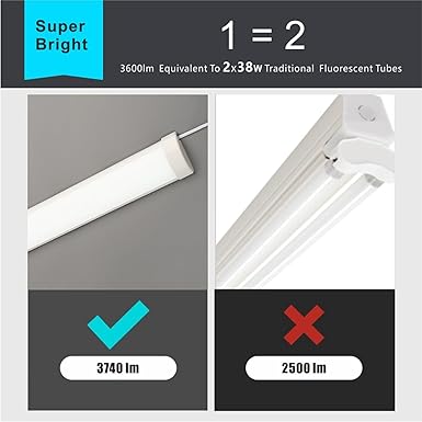 Sundertech Set van 2 leds, 120 cm, neonled, 34 W, 3750 lm, koudwit, 6500 K, lichtbuizen voor garage, magazijn, kantoor, werkplaats, keukenverlichting photo 2