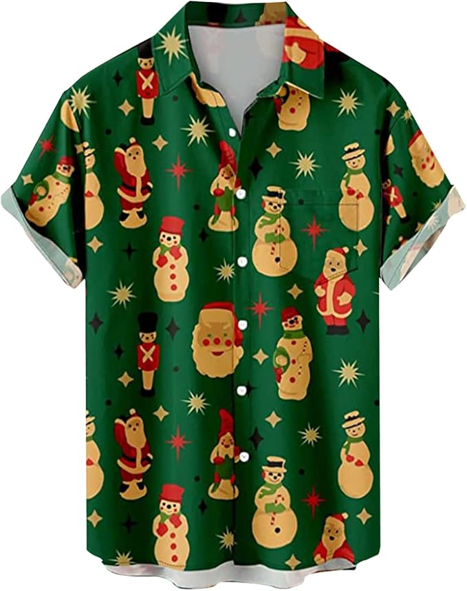 WOCACHI Christmas Button Down Shirts for Mens Short Sleeve Funny Xmas