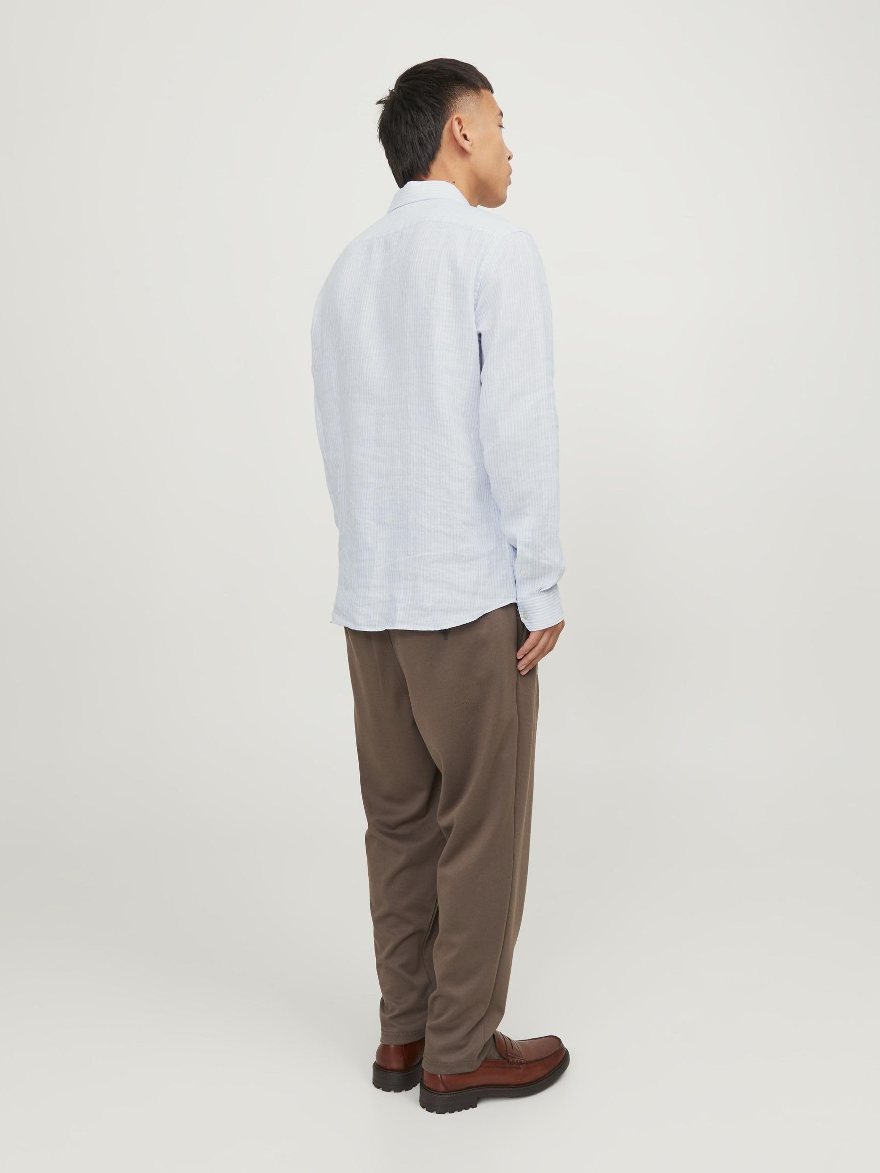 JACK & JONES Jprblaparker Linen Stripe Shirt L/S Ln Camisa de Manga Larga para Hombre