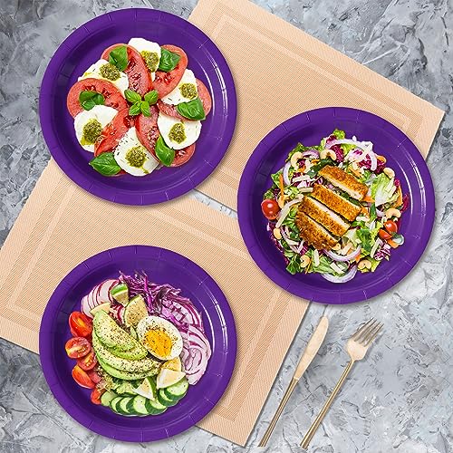 Image of Purple Disposable Paper Plates, 9 Inch Dinner Plates, 50 Count Bulk