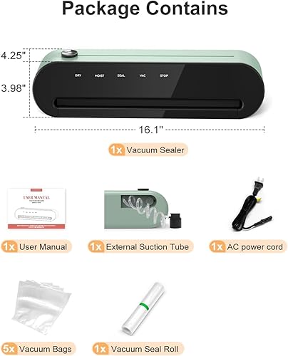 Miniatura 7 de CROWNFUL Máquina selladora al vacío, sellador automático de alimentos con pantalla táctil LED 5 en 1 con modos seco y húmedo, tubo de succión