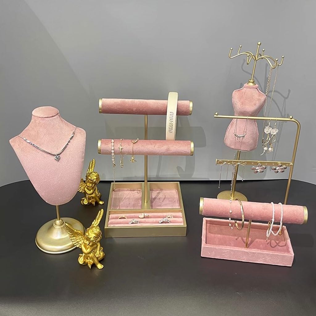 Esposore per gioielli con porta anelli in velluto rosa di alta