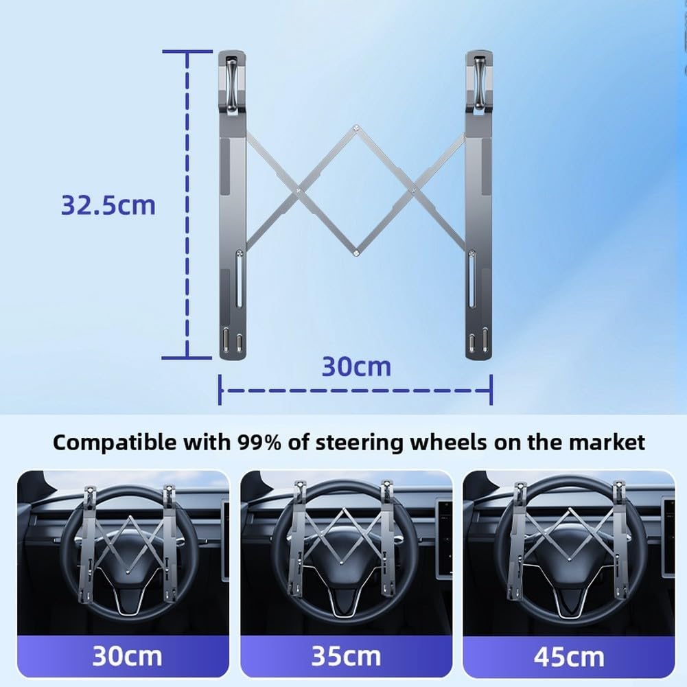 Supporto pieghevole per auto, volante, portatile, regolabile, ergonomico, in alluminio, per ufficio, 32,5 cm, argento
