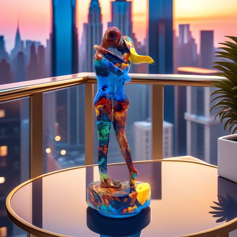 Estatua pareja abrazándose de resina 10.5 pulg miniatura 4
