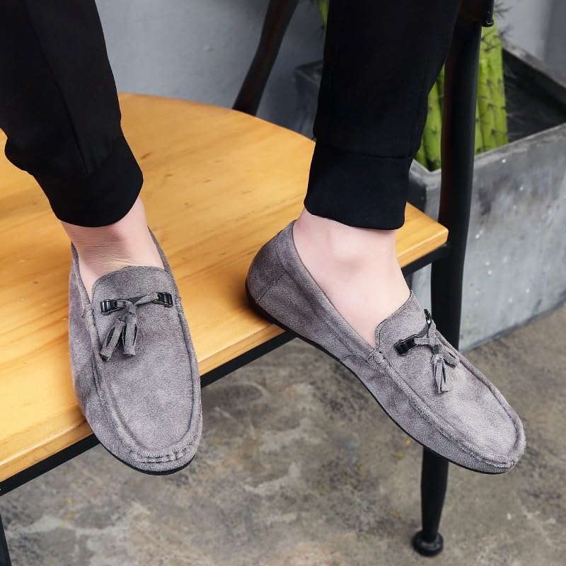 Mens Loafers Round Toe Suede Vamp with Tassel Loafer Shoes Comfortable Slip Resistant Anti-Slip Wedding Slip-on4
