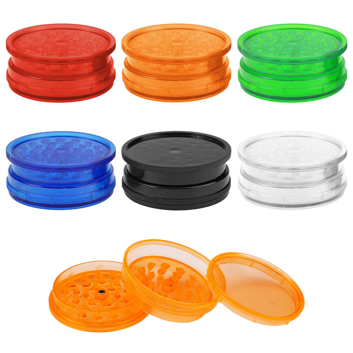 6 Pièces 60mm Moulin à Herbes Multicolore Plastique, Broyeur à Herbes avec Dents Requin, Grinder en Plastique avec Couvercle Magnétique, Broyeur Épices Petit, pour les Épices, café moulu