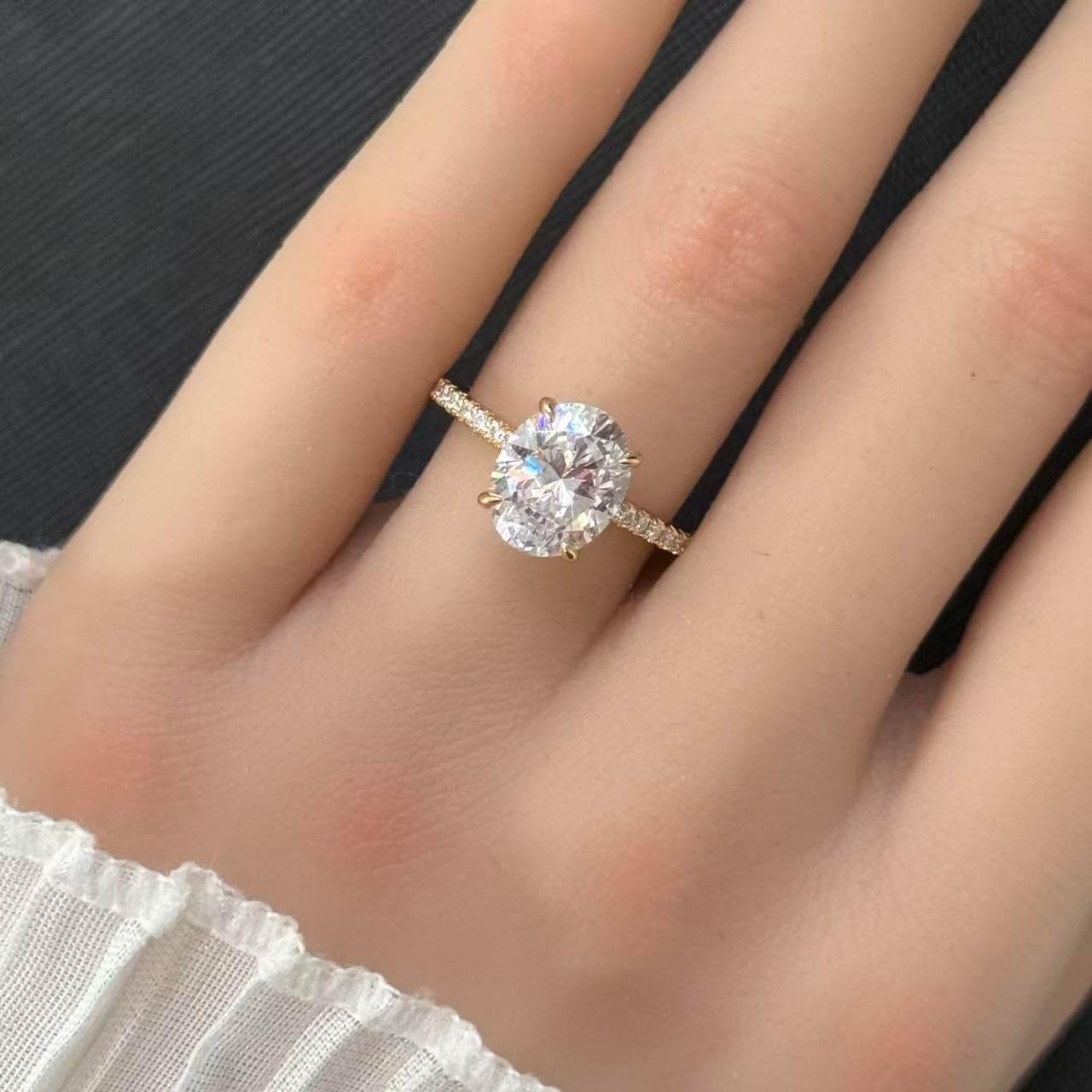 1-8ct Moissanite Ring for Women 18k Gold Plated Oval Engagement Ring 5-10