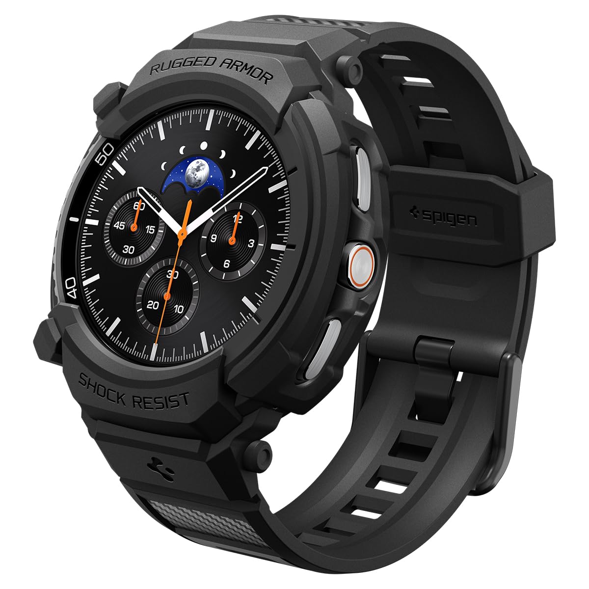 Spigen Rugged Armor Pro Designed for Samsung Galaxy Watch 8 Classic 46mm Case with Band Protective TPU Cover with Strap (2025) - Matte Black