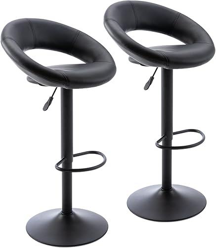 Vogue Furniture Direct Taburetes de bar ajustables, modernos y bonitos taburetes giratorios de piel sintética con respaldo hueco, sillas de bar de