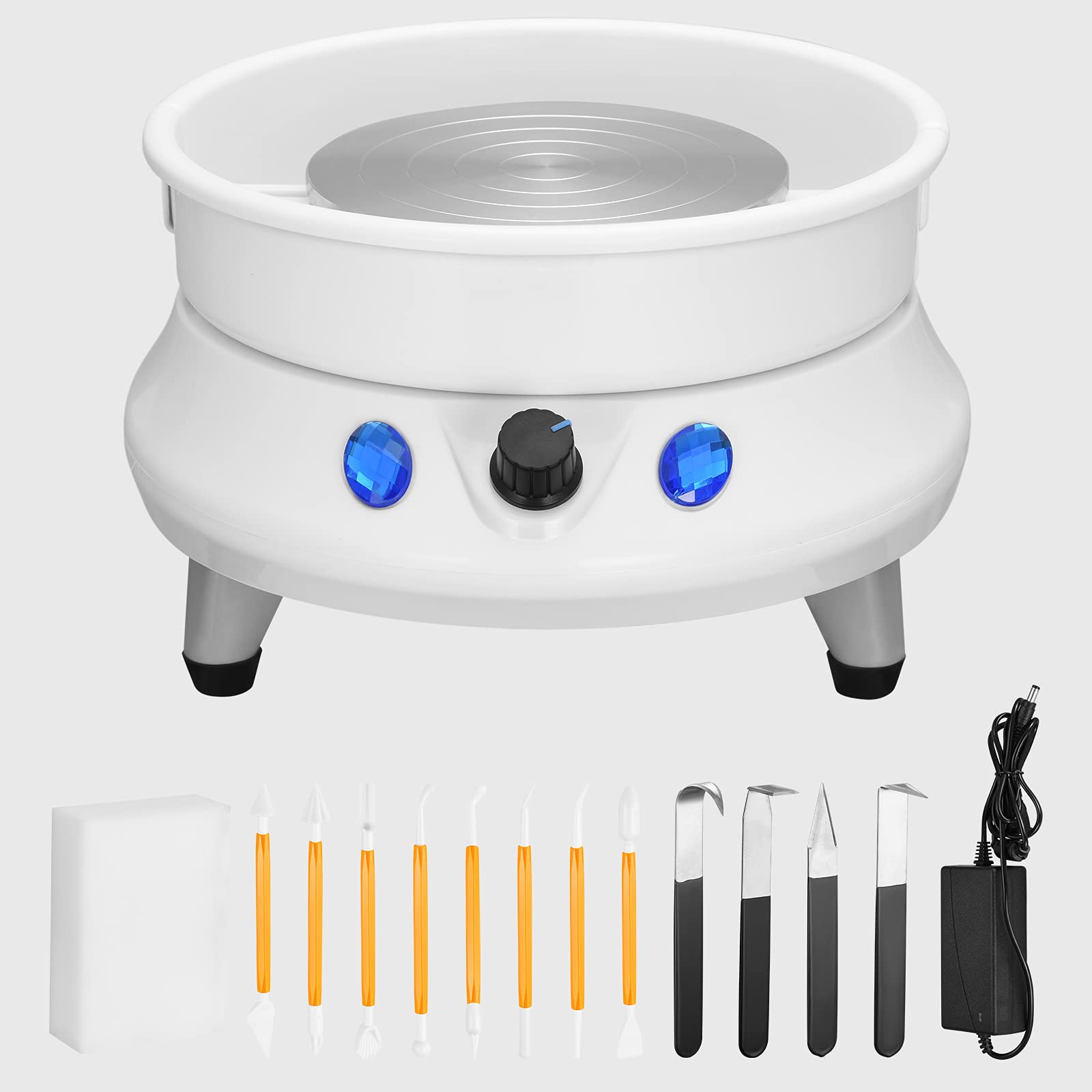 Disque de poterie électrique, 0 à 2000 tr/min, avec réglage précis de la vitesse, machine en céramique avec moteur de 60 W et cuve amovible, mini kit de poterie pour enfants, débutants