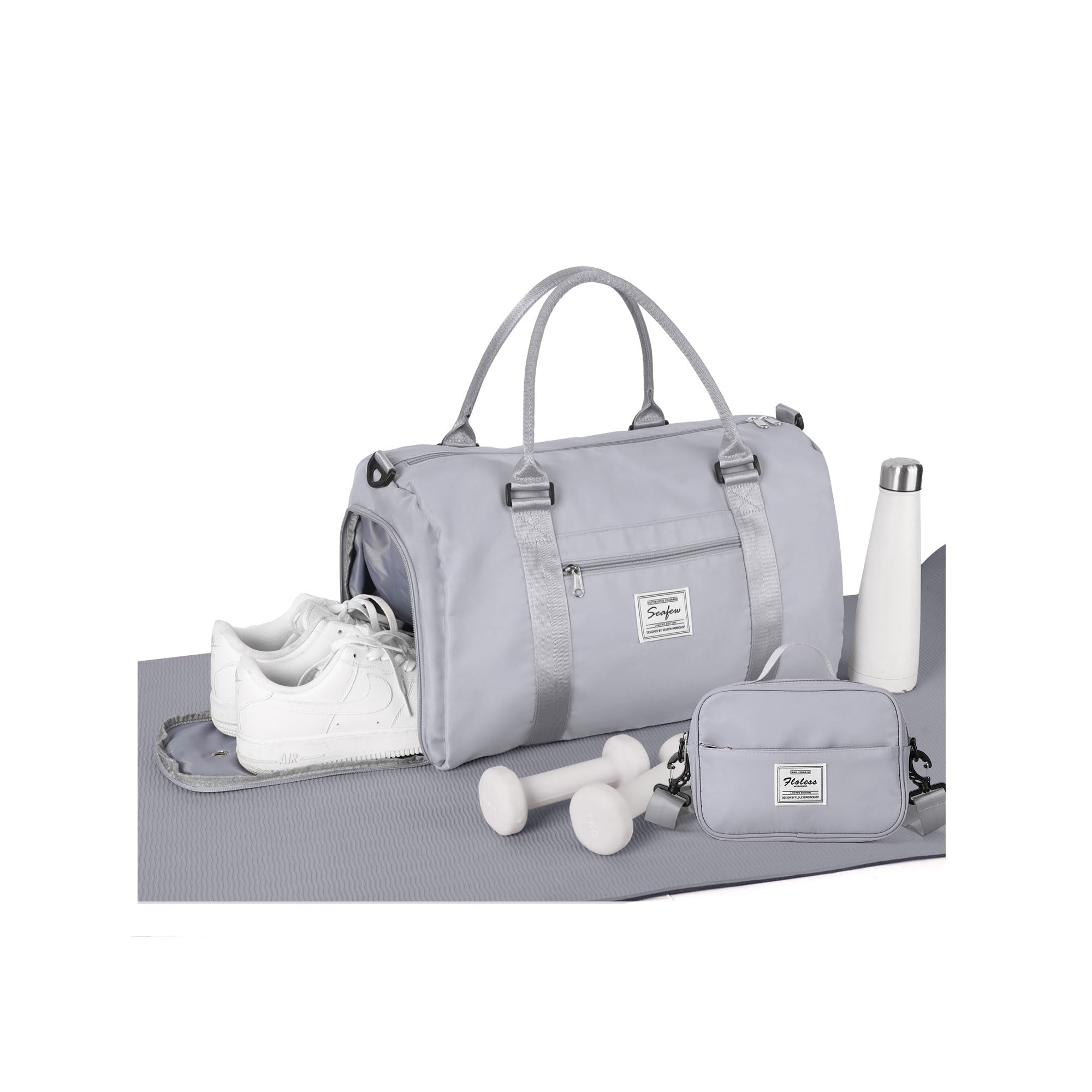 Weekender Gym Duffel Bags for Women Grey with Toiletry Bag