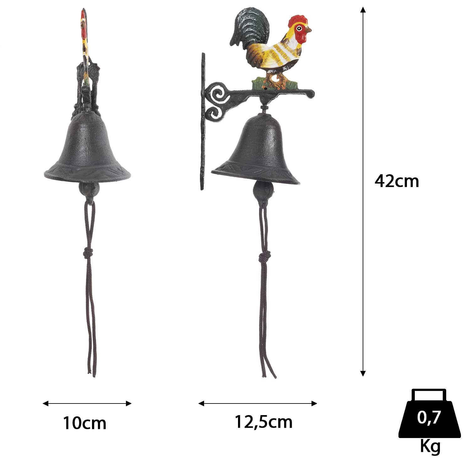 Moritz Campanello per porta a forma di gallo, giallo, da parete, in ghisa, rustico, design antico, stile retrò, piccolo