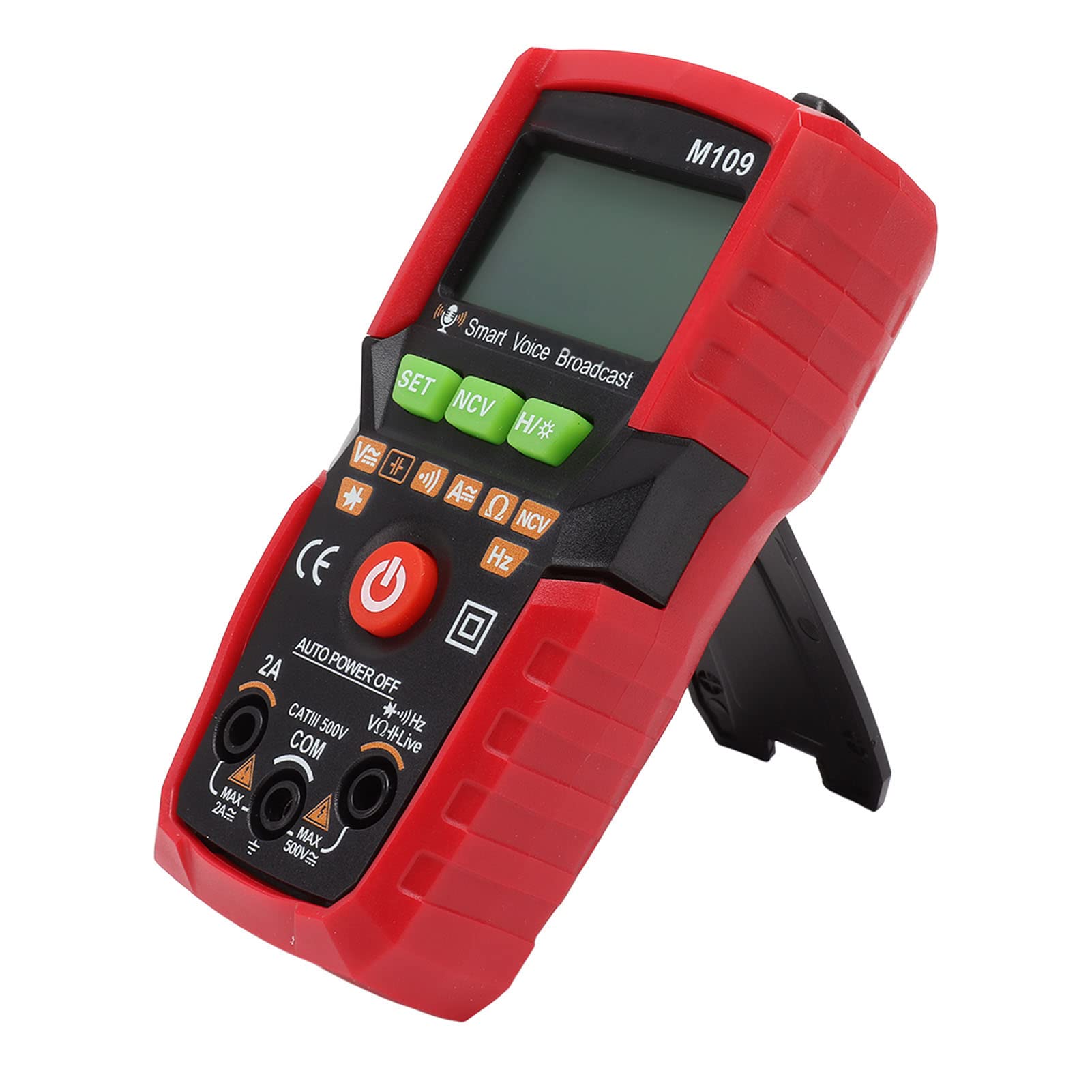 Digital Multimeter Automatic Range with NCV Voice Broadcast Backlit Screen Flashlight AC DC Voltage Tester Portable Red