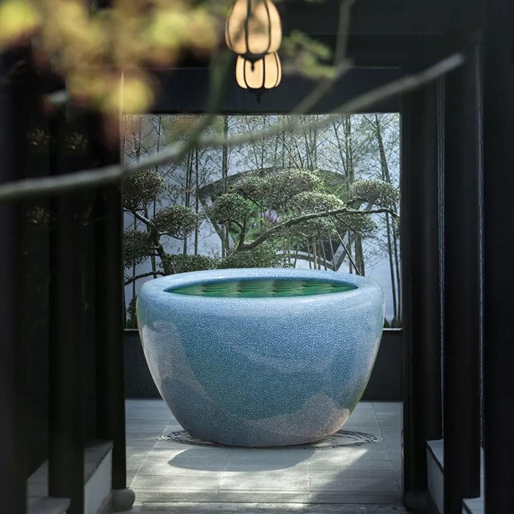 Fish Tank Ice Crack Ceramic Goldfish Bowl Fish Culture Tank Turtle Tank Lotus Tank Living Room Large Water Tank Courtyard Aquarium Starter Kits Fish Tank Decor(C,52cm)