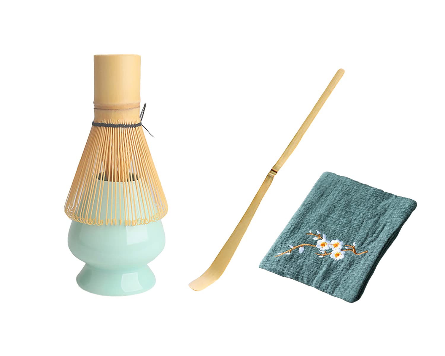 Tea Ceremony Set with Tea Whisk, Tea Scoop, Tea Strainer, Tea Cloth, Matcha Frothing Tool Set, 4-Piece Set with Green Tea Cloth : Home & Kitchen