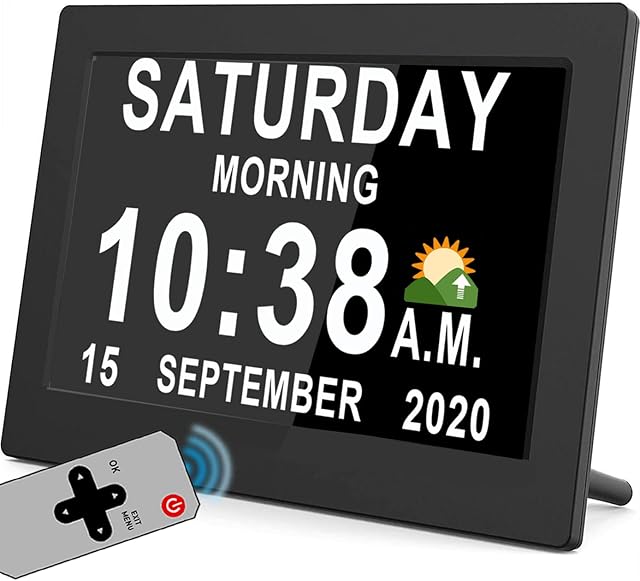 Véfaîî Upgraded Dementia Clock 2.0 with 16 Reminders and Remote Control, Day Clock with Extra Large Display Helps with Memory Loss, Alzheimer's, 7 Inch Black