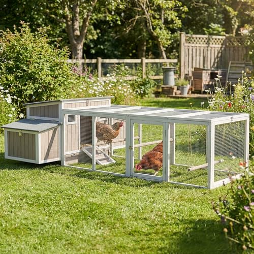 PetsCosset 106" Chicken Coop with Run, Large Chicken Tractor Outdoor Hen House for 2-6 Chickens with 4 Nesting Boxes, 4 Roosting Bars, Openable Roof,