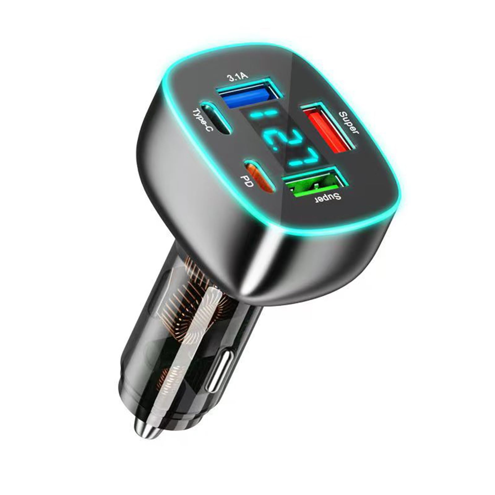 5 Port USB C Car Phone Charger with Voltage Display Dual PD 30W Super Fast for MacBook iPhone 16 15 Pro Max Samsung 100W Max Super for Huawei/Android Phones Cigarette Lighter Adapter with Volt Meter