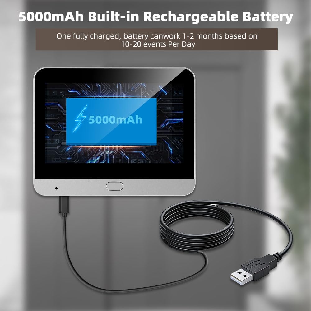 Detección por Radar, Mirilla Digital Inteligente para Puerta con Cámara 2K Gran Angular 140°, Visión Nocturna Infrarroja, Micrófono Integrado, Pantalla a Color 4,3", Batería 5000 mAh con Wi-Fi 2,4 GHz