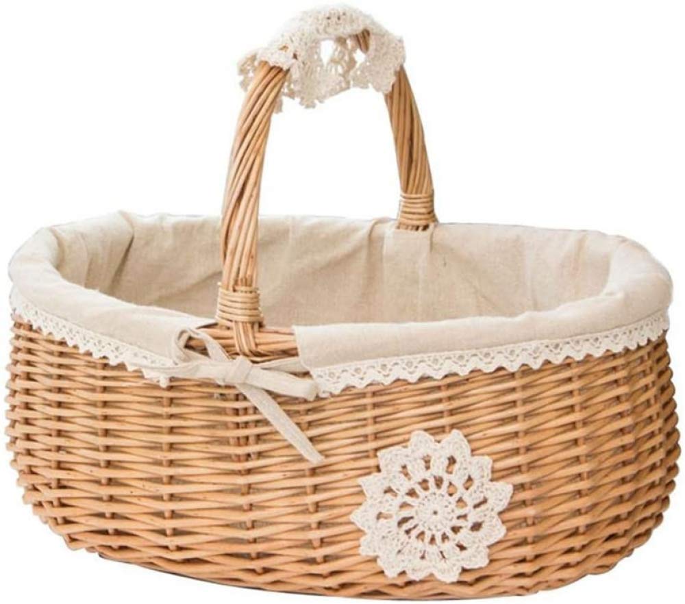 Storage Basket,Wicker Rattan Fruit Flower Baskets Snack Picnic Hand-woven Serving