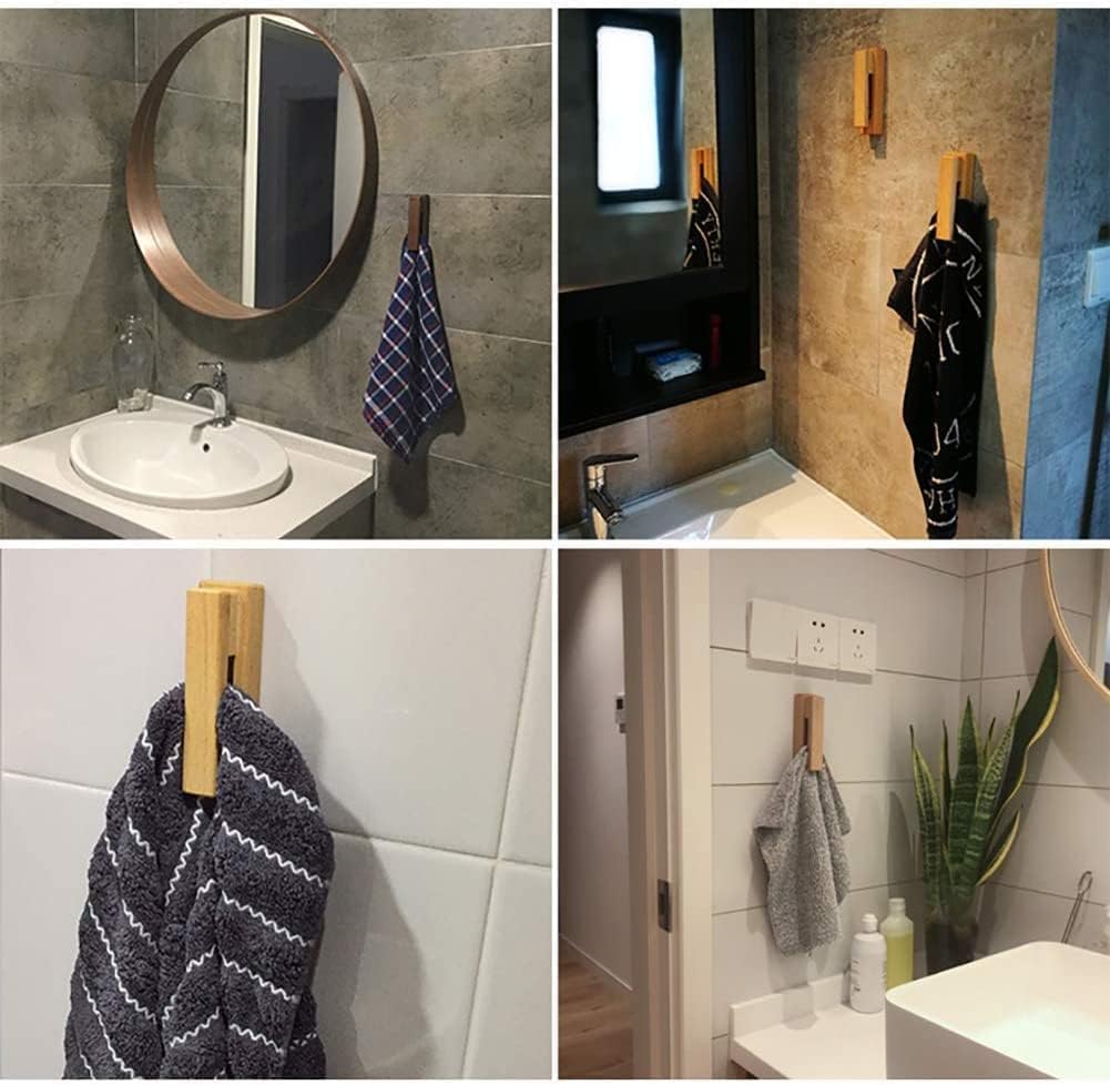 JINMURY Wood Towel Hooks -Set of 2 Self Adhesive Vintage Towel Holder Wooden Wall Mounted Towel Racks for Bathroom and Kitchen Home Decor- Quick Drying, Firmly Holds(Beech)