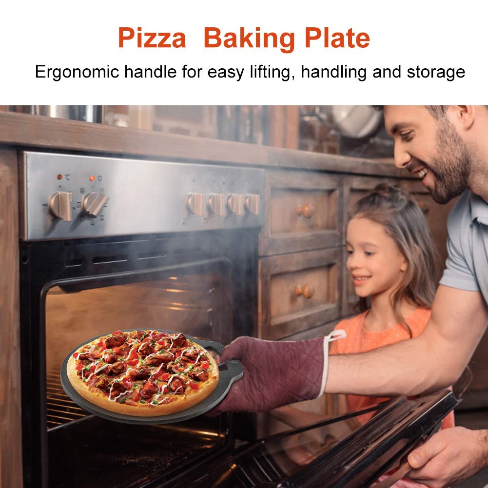 Piedra para Hornear Pizza de Hierro Fundido Antiadherente con Ergonómico Material Seguro y Duradero para un Delicioso Pan de Pizza Adecuado para Uso en Horno