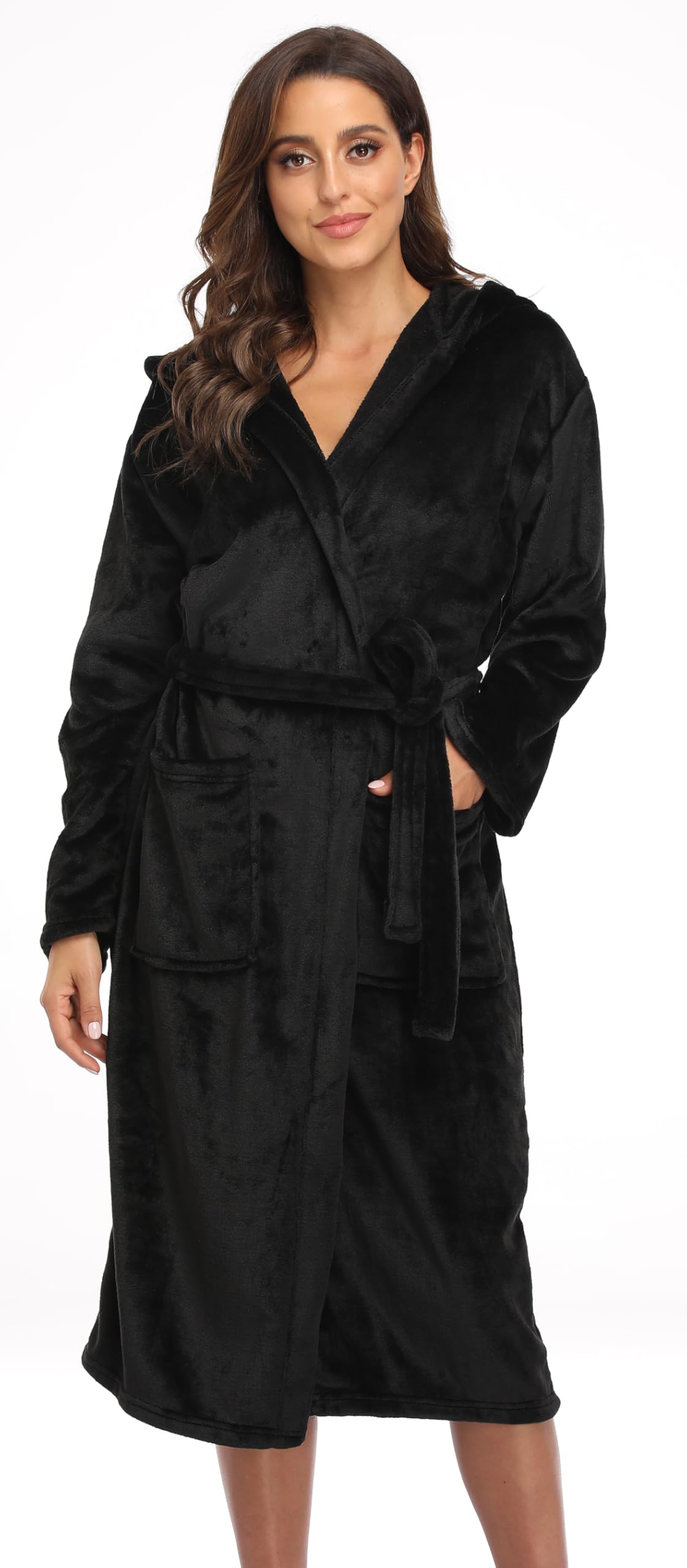 Accappatoio da donna in morbido pile lungo lungo e caldo, per doccia, spa, casa, kimono da donna