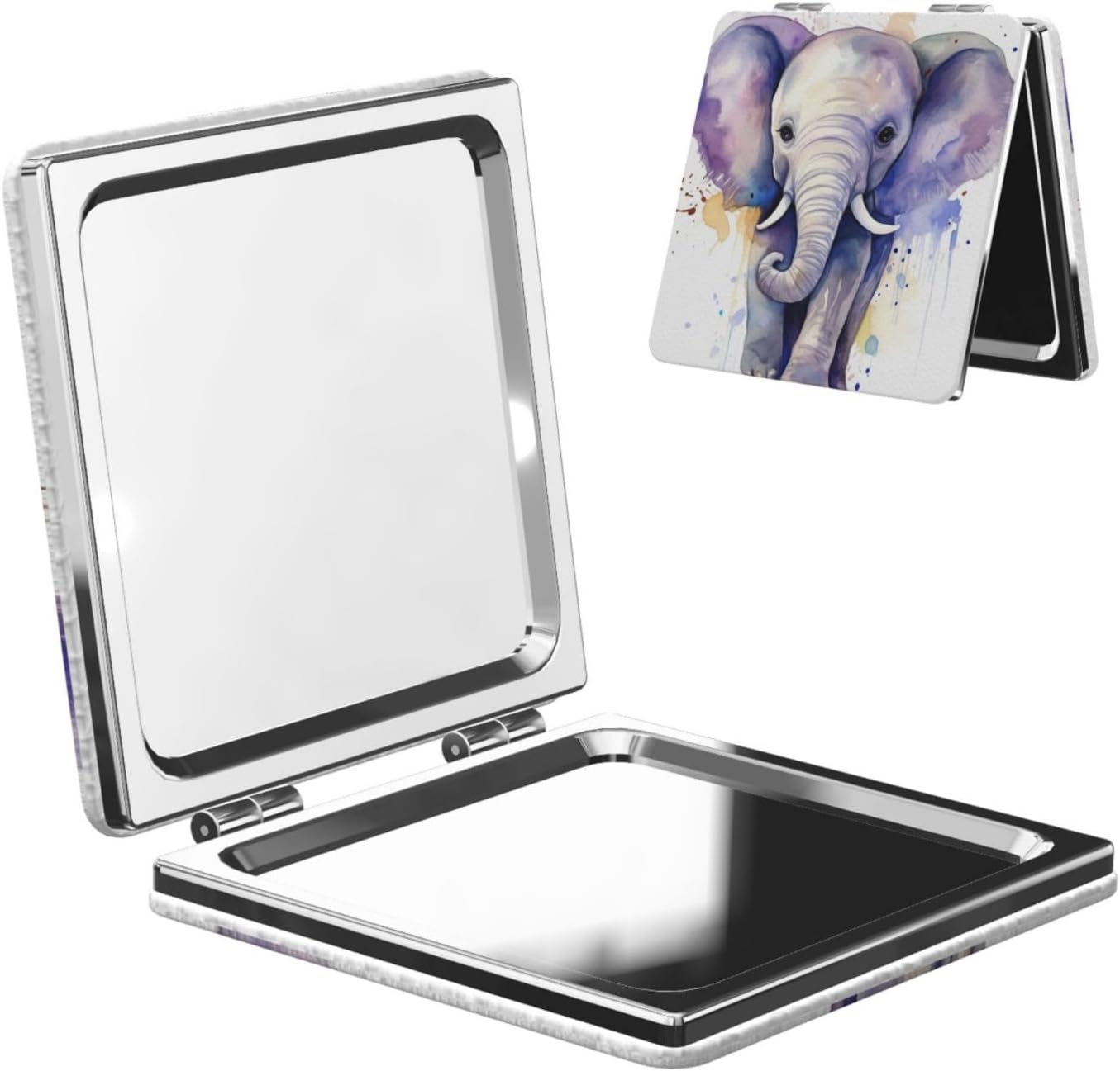 Cute Baby Elephant Watercolor Compact Mirror Small Travel Makeup Mirror 2X 1x Magnification Portable Folding Mirror Lightweight Metal Cosmetic Pocket Mirror for Women Gifts