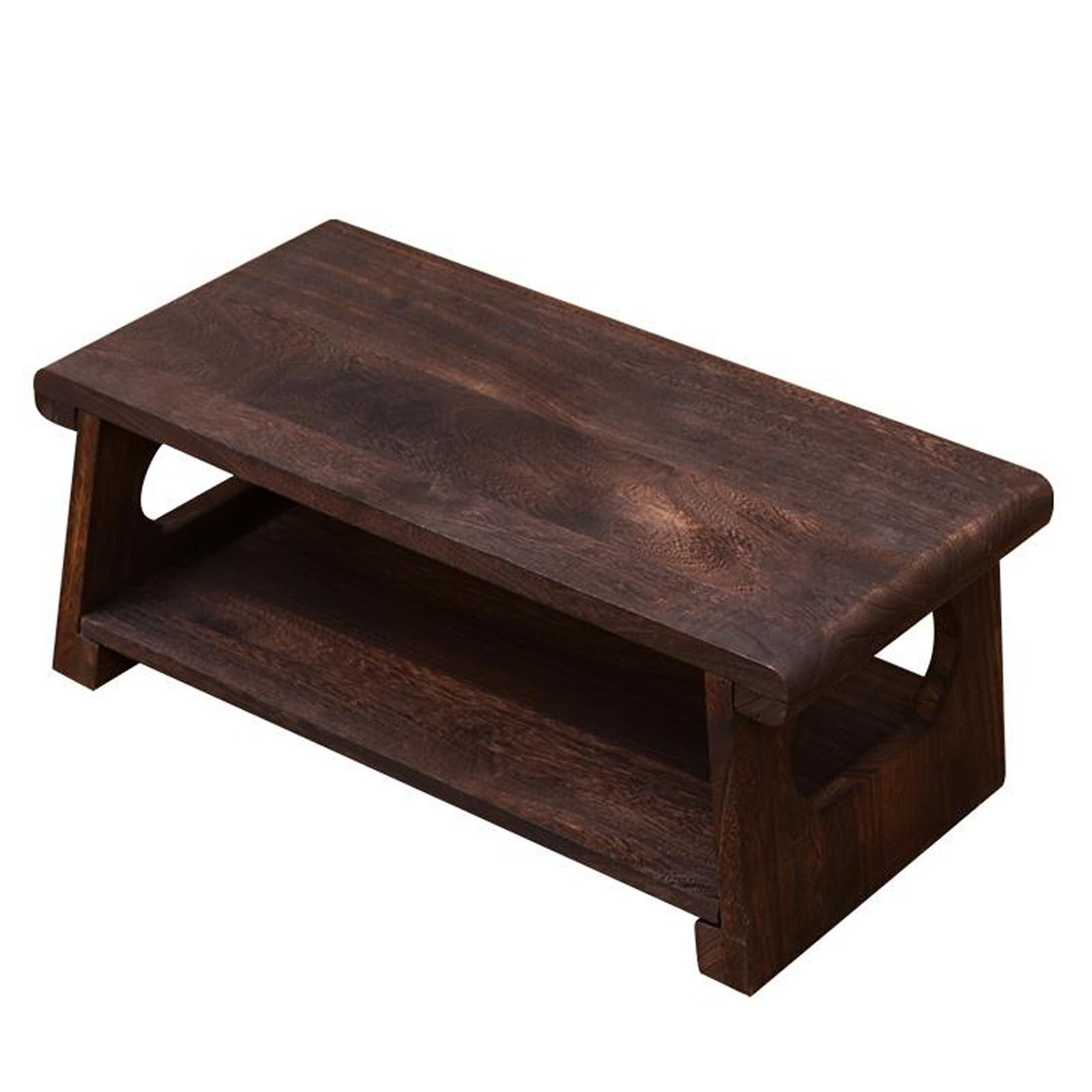 Japoński stolik kawowy z litego drewna z miejscem do przechowywania, meble w stylu Low Zen, do salonu, sypialni, na balkon i do medytacji, solidna konstrukcja (50 x 30 x 20 cm)