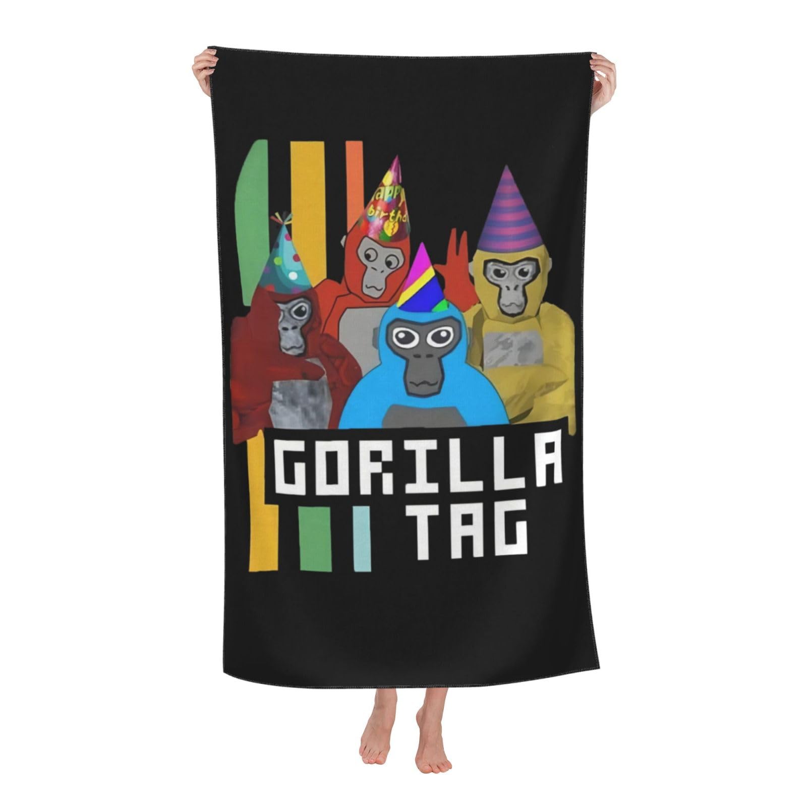 Melbrakin Gorilla Tag Microfiber Quick-Drying Cartoon Beach Towel 32x69 Inch Super Absorbent Large Towel for Travel Swimming Camping Yoga