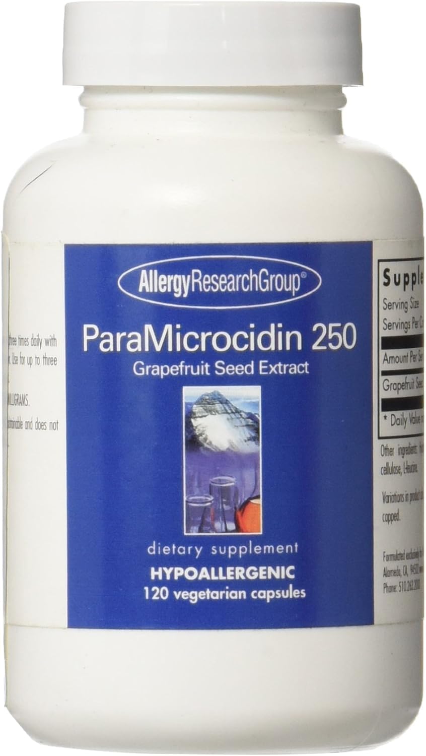 Allergy Research Group ParaMicrocidin 250 Supplement - Grapefruit Seed Extract 500mg, Supports Metabolic Function, Contaminant Free, Vegetarian Capsules - 120 Count