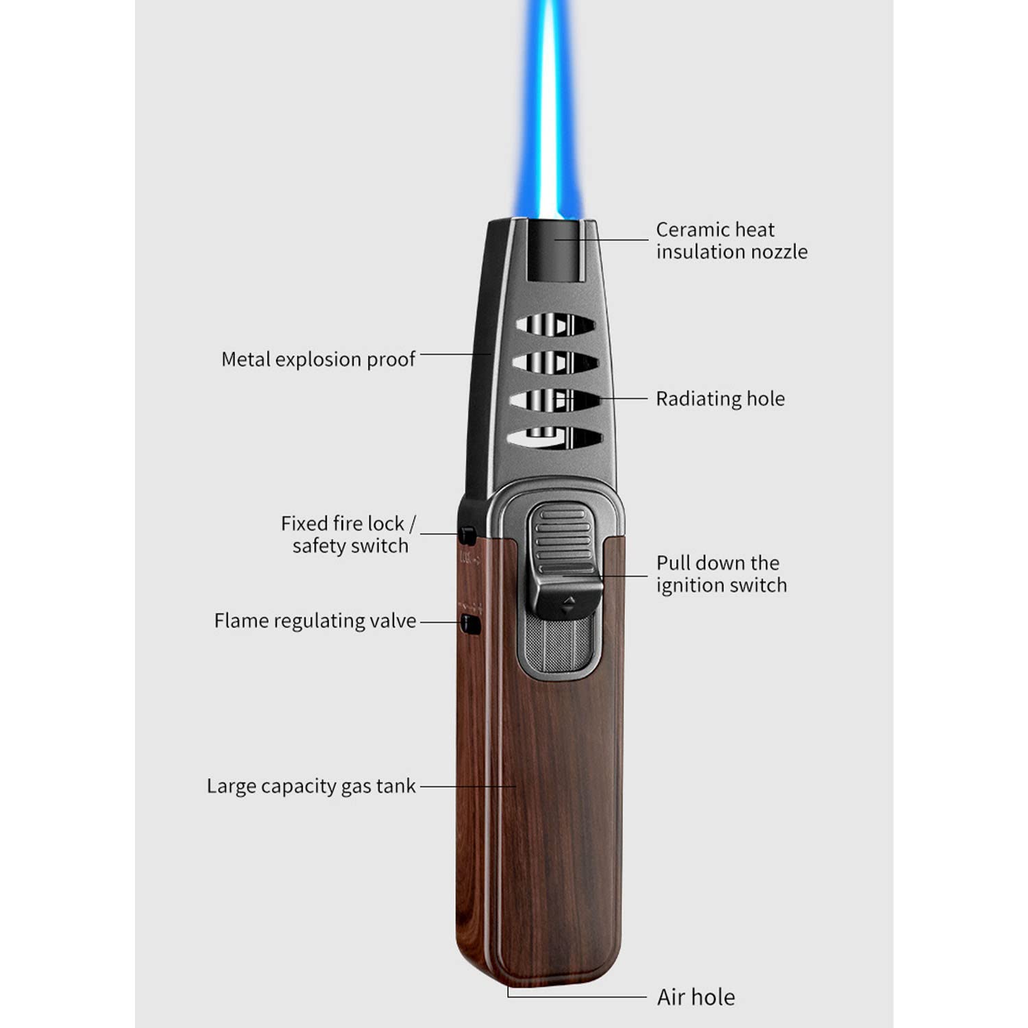 Briquet Torche Butane Flamme Jet Réglable Rechargeable Coupe-Vent avec Verrouillage de Sécurité Puissant Cigare Plus Léger pour Soudage Cuisson Cuisson BBQ Cuisine Camping