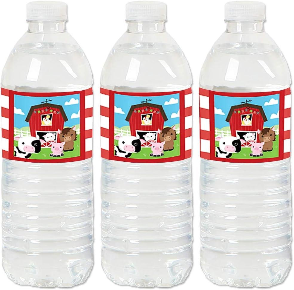 Big Dot of Happiness Farm Animals – Barnyard Baby Shower or Birthday Party Water Bottle Sticker Labels – Set of 20