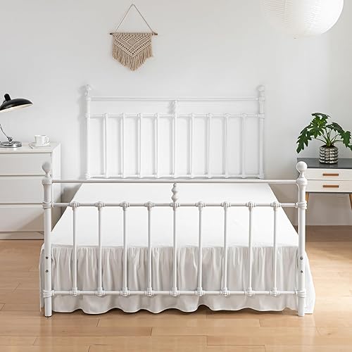 Miniatura 5 de xuan dian Falda de cama tamaño Queen con volantes y esquinas divididas, falda de cama con volantes de 18 pulgadas con plataforma, marfil, tamaño