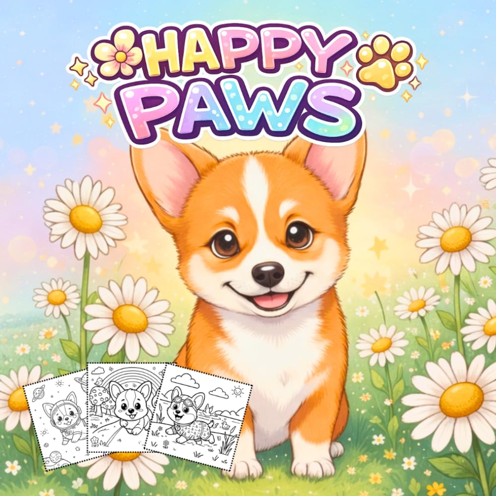 Happy Paws: The Little Corgi’s Big Adventures coloring book: Explore 20 Creative Scenes with this Corgi Coloring Book, Perfect for Kids Ages 4-7 Who Love Fun Adventures.
