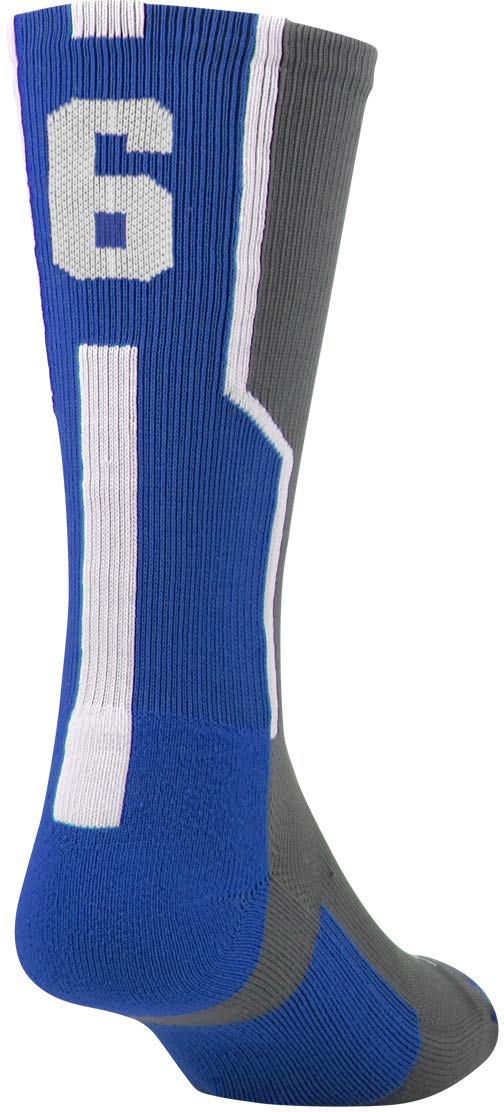 TCK Player Id Number Crew Sock - Royal/Graphite/White (#2 - Single Sock, Medium)