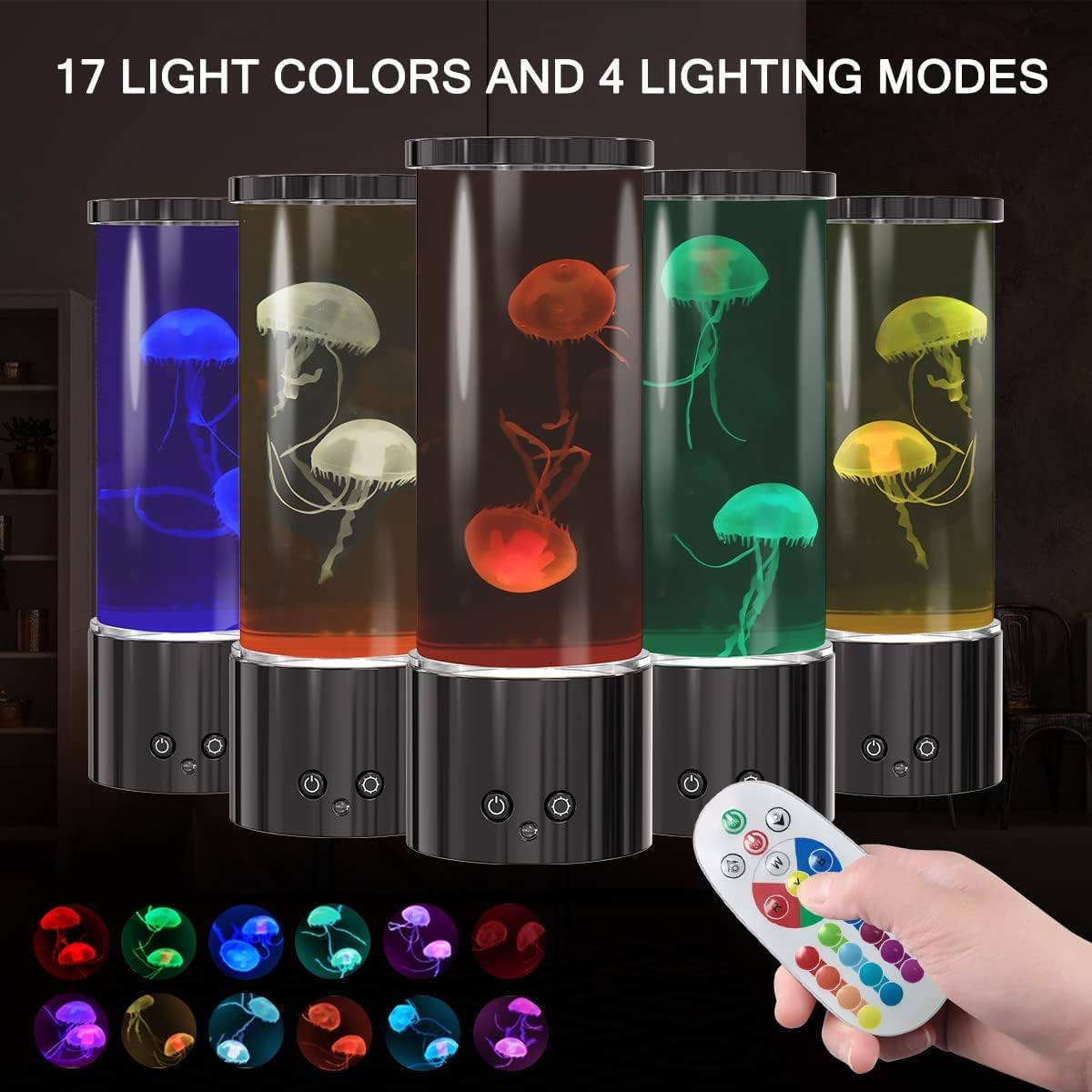 Lámpara de medusa, lámpara LED de mesa con control remoto, 17 colores cambiantes, luz nocturna de acuario regulable para decoración del hogar y regalos de cumpleaños de Navidad 2