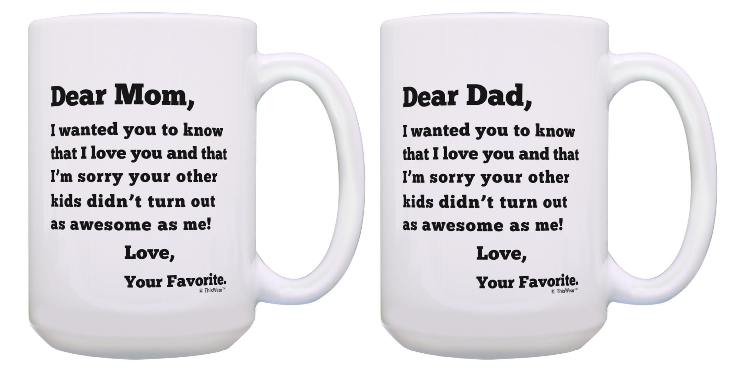 ThisWear Dear Mom Dear Dad I Wanted You to Know 2 Pack 15oz Ceramic Coffee Mug Set