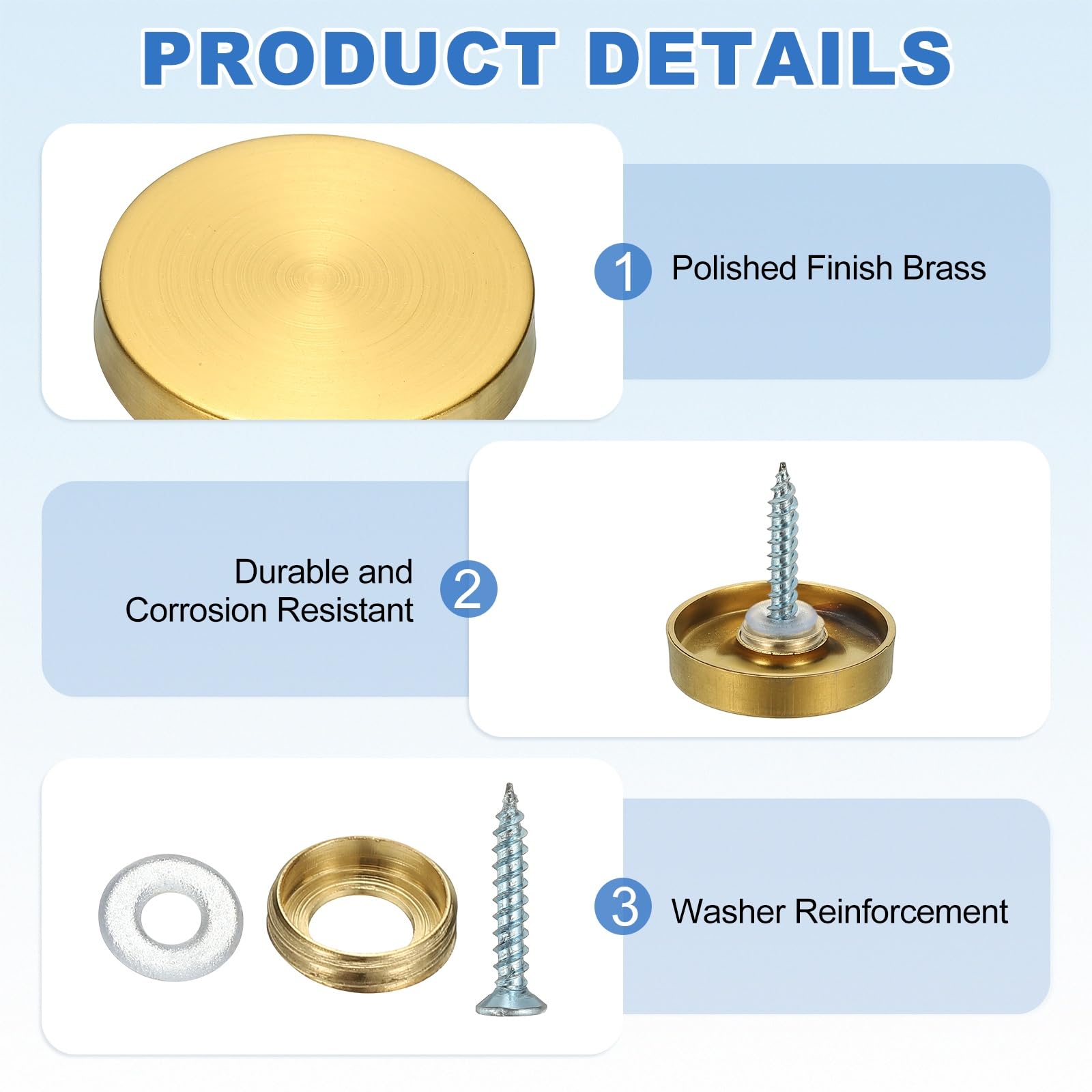 YELARXI Mirror Screws 304 Stainless Steel Decorative Caps Cover Nails Fasteners - Image 3