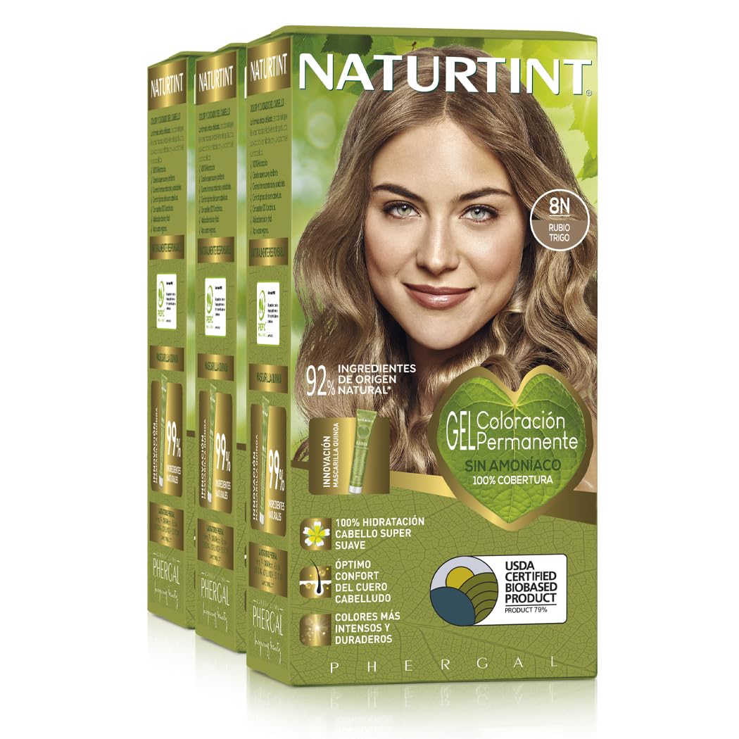 Naturtint Biobased | farba do włosów bez amoniaku | 8N blond pszeniczny | wysoka zawartość naturalnych składników | 3 sztuki | 510 ml