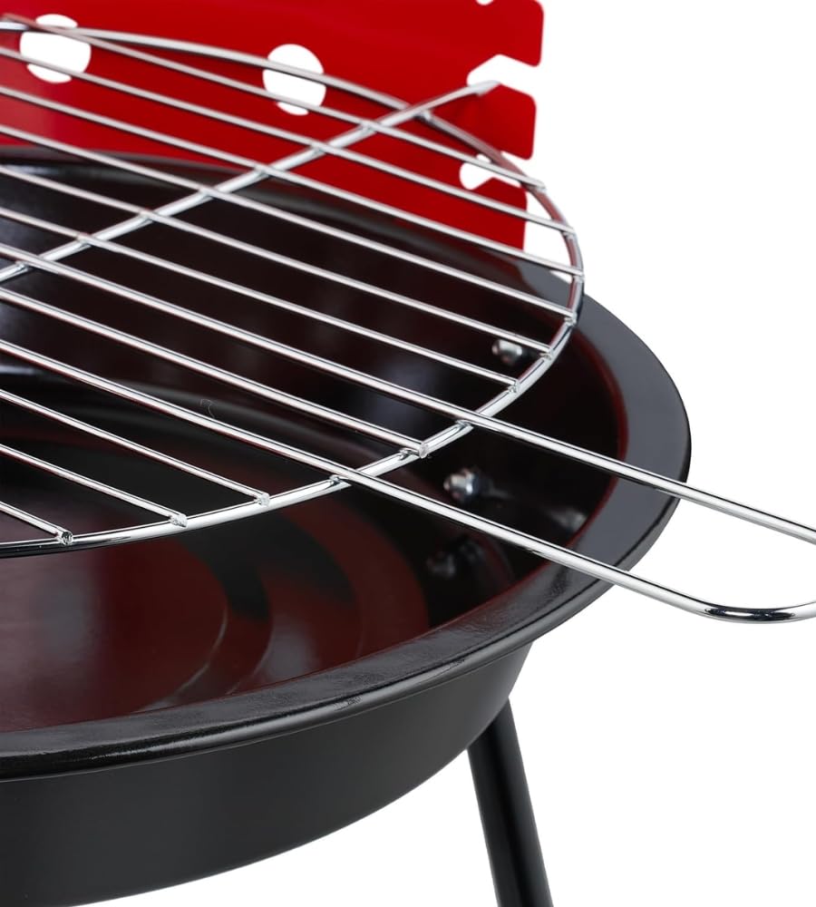 Barbecue Tondo con Ruote e Griglia 50 cm Removibile, Regolabile 59x82x52cm - 4 Posizioni di Cottura Ideale per Fare Carne, Pesce e Altri Alimenti alla Brace, Struttura in Metallo Resistente