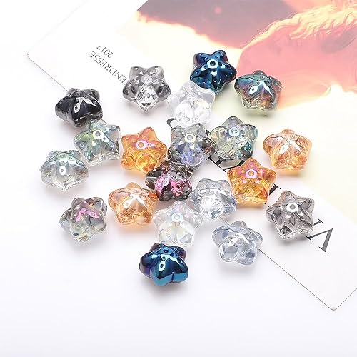 Miniatura 7 de Rired 27 Cuentas de estrella para hacer joyas, 50 unidades, cuentas de vidrio grandes de 0.7 pulgadas para manualidades, coloridas y bonitas cuentas
