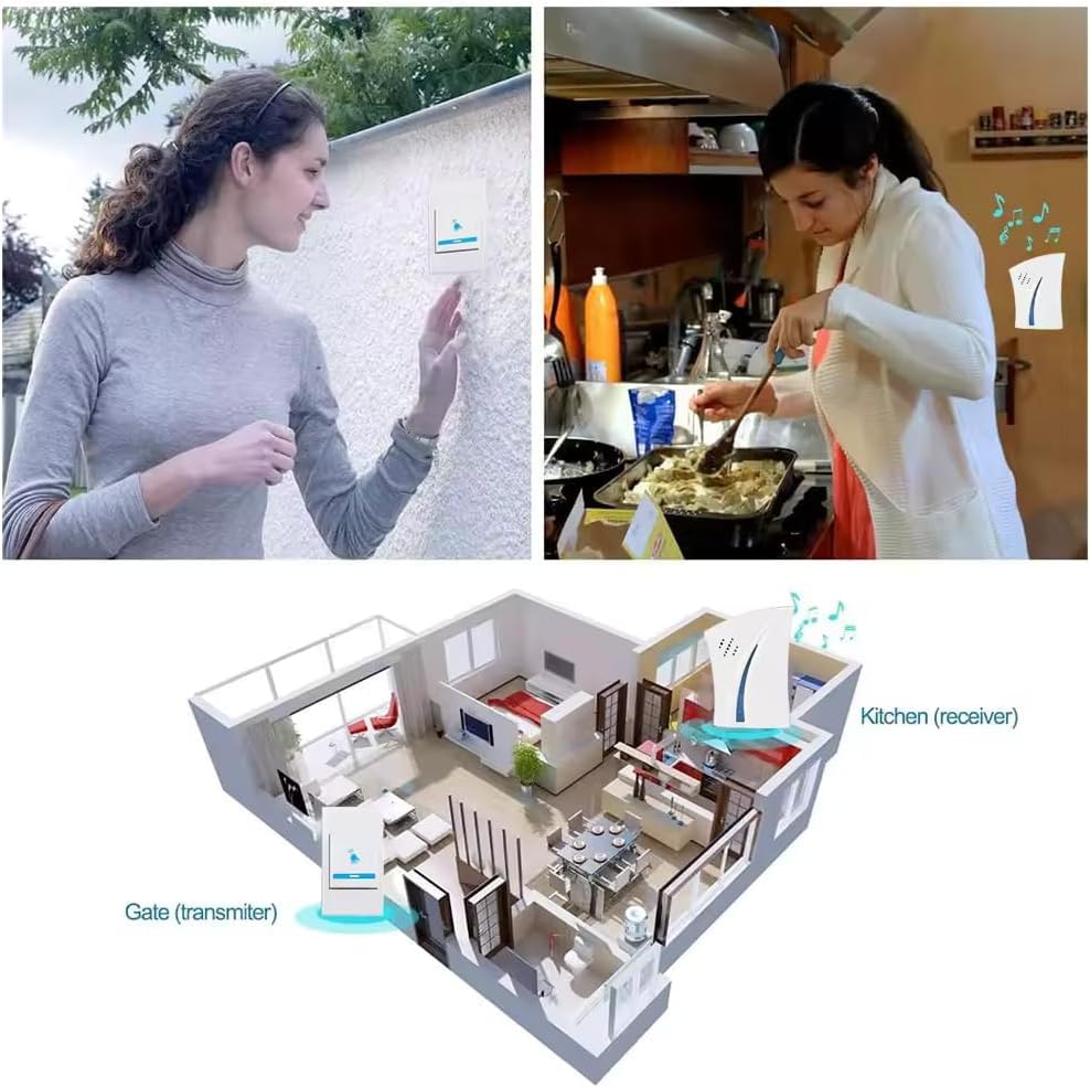 VIVALUXE Kablosuz Pilli Kapı Zili Takımı – Uzun Menzilli, Kolay Kurulumlu, Çoklu Melodi Seçenekli, Suya Dayanıklı Butonlu, Şık Tasarım ve Karışık Renk Alternatifleriyle Her Alana Uyumlu
