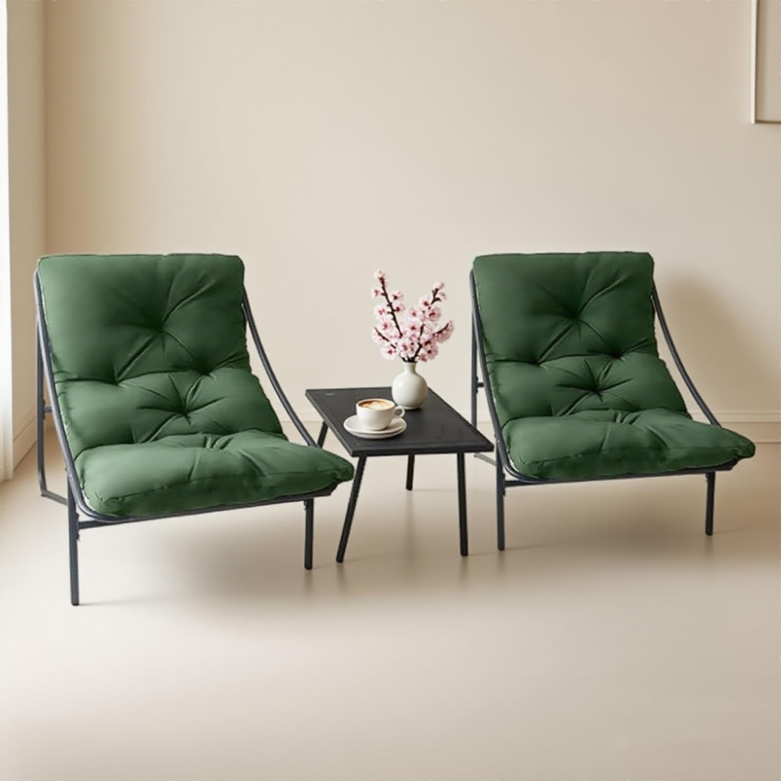 Gartenmöbel Set 3 teilig, Balkonmöbel Set, Balkonmöbel Kleiner Balkon mit Abnehmbar Kissen & Tisch, Lounge Gartenmöbel, Bequemer Balcony Furniture Sitzgruppe (Grün)