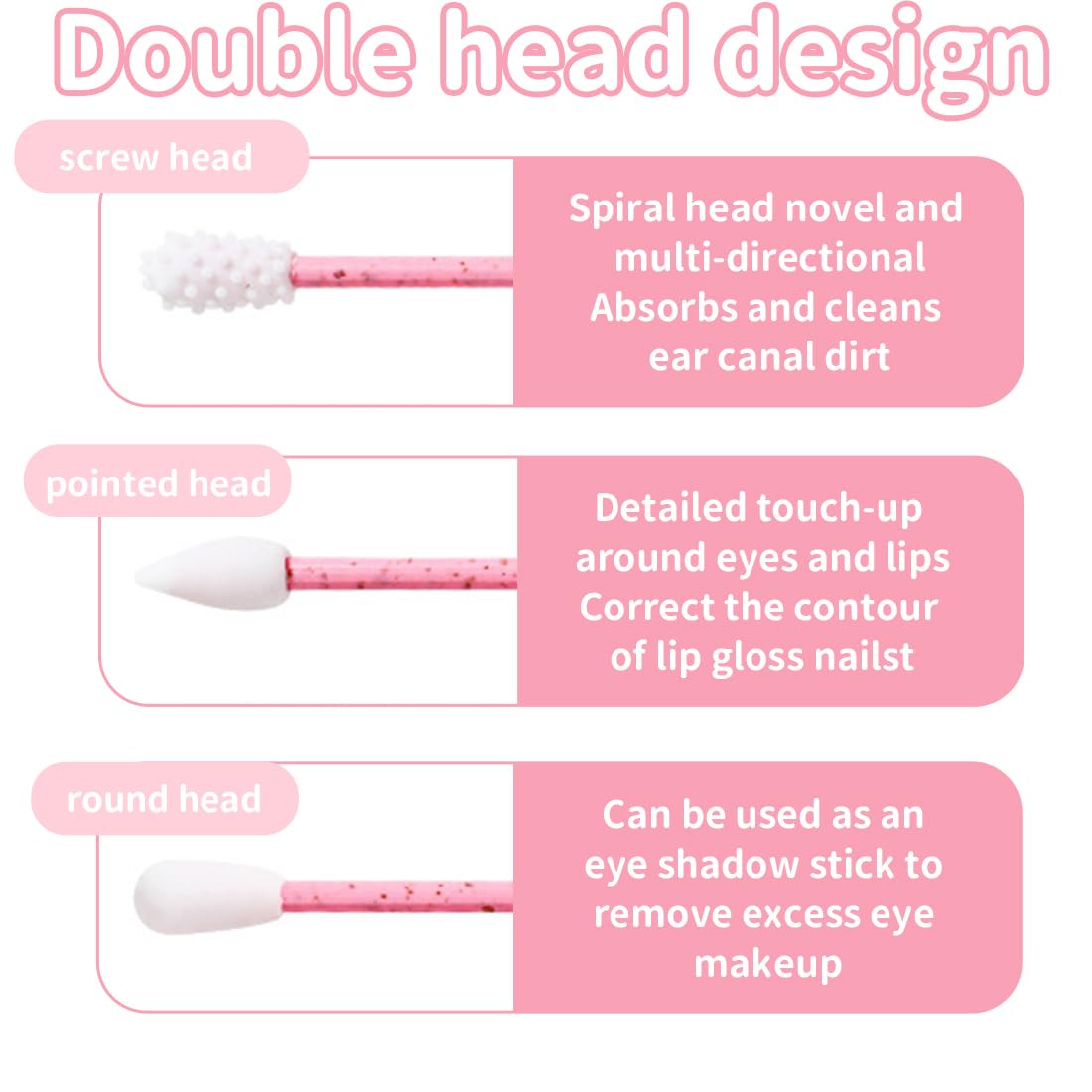 Lot de 4 coton tige reutilisable, Double tête, Bâtonnet en Silicone Doux Lavable, pour Le Maquillage et Le Nettoyage des Oreilles