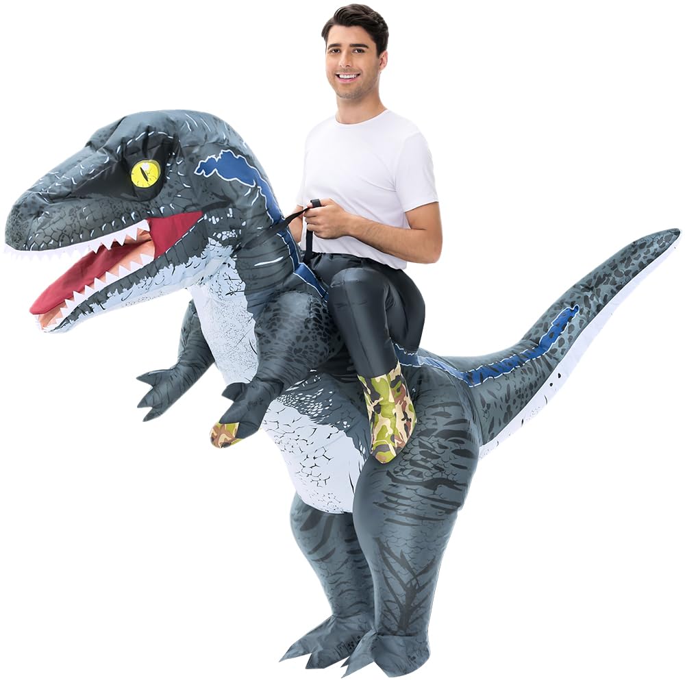 Inflatable Raptor Costume Adult Blow Up Velociraptor Ride On Dinosaur Suit