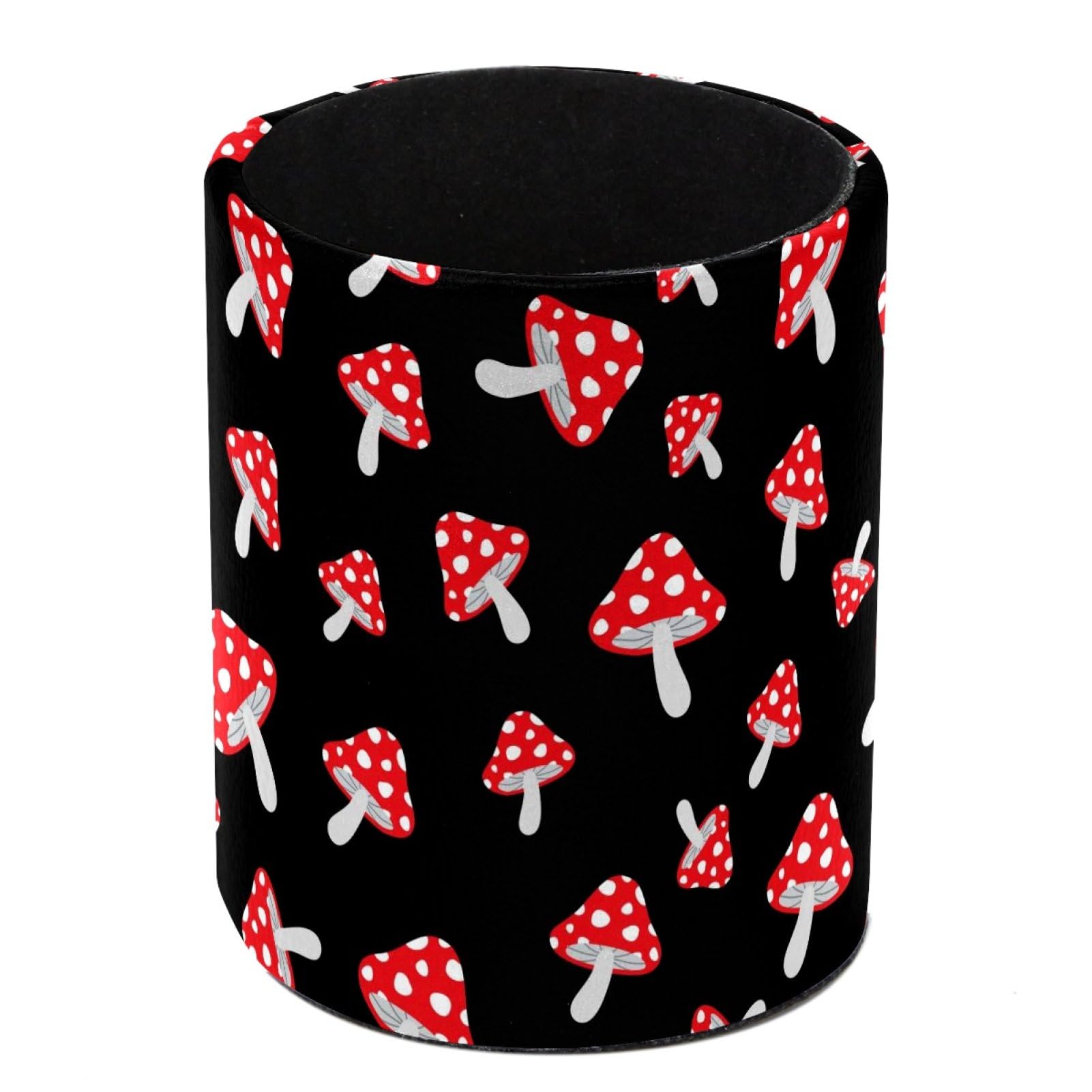 Luoweisi Mushrooms Pattern Pen Holder for Desk, Leather Pen Pot, Desk Pencil Holder Round Makeup Organiser Home Office School Suppliers