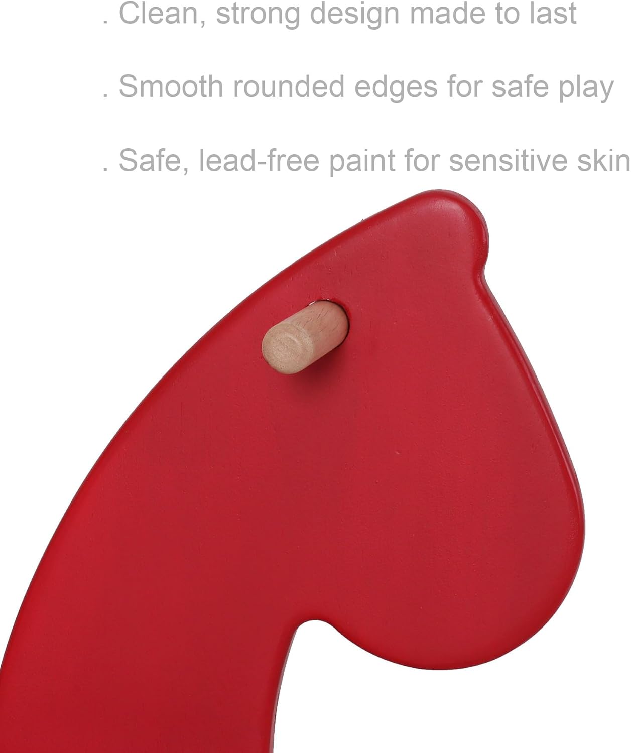 Red Wooden Rocking Horse Funny for Toddlers (Ages 2-4) - Solid Rubber Wood, Smooth Surface for Creative Decoration, Minimalist Rocking Horse, Vintage