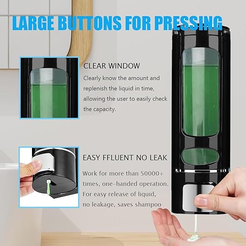 Miniatura 3 de Dispensador de jabón de manos montado en una sola pared, bomba de ducha negra de 13.5 oz13.5 fl oz, dispensador de jabón de loción líquida